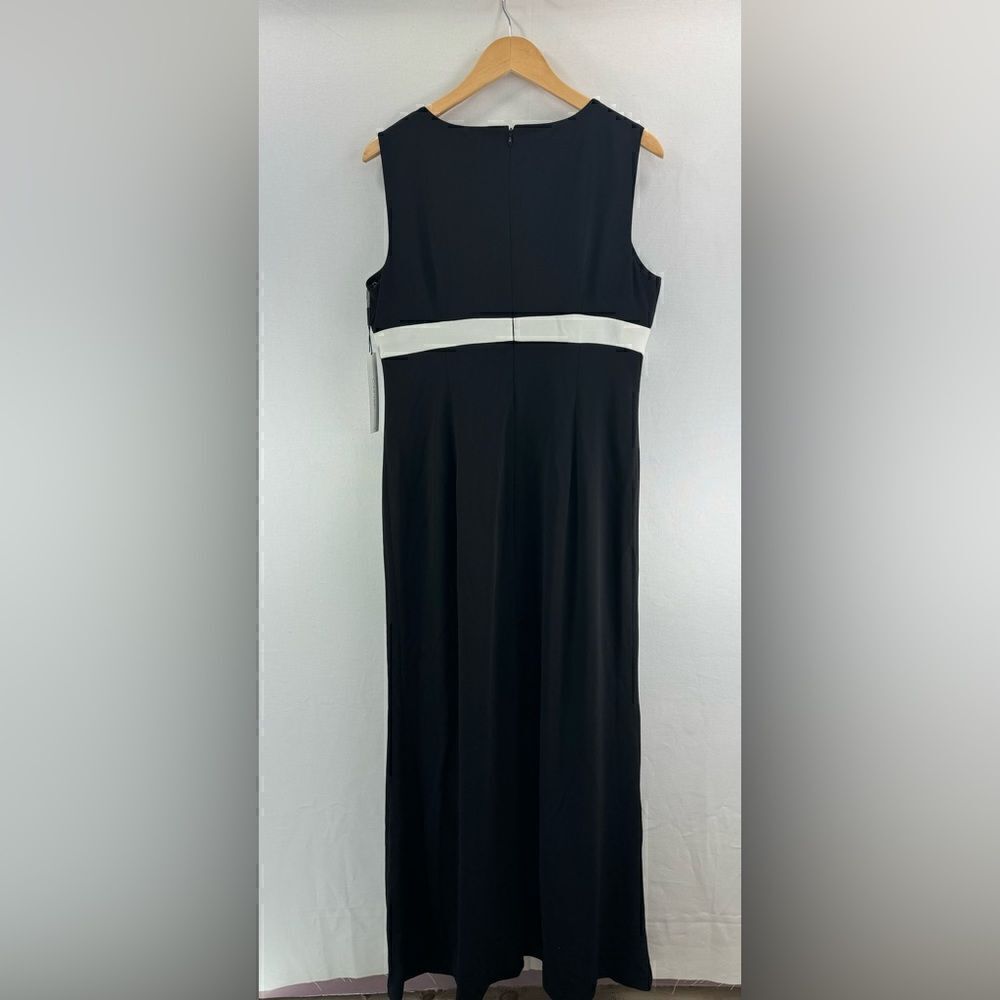 Calvin Klein Sleeveless V-Neck Maxi Ruffle Dress- Black/White- Size 14- NWT - Picture 6 of 15